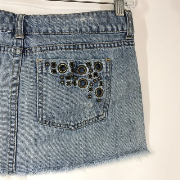 NOLLIE - WOMEN'S 5 - BLUE DENIM CUT-OFF JEAN SKIRT 90'S Y2K - Picture 5 of 6